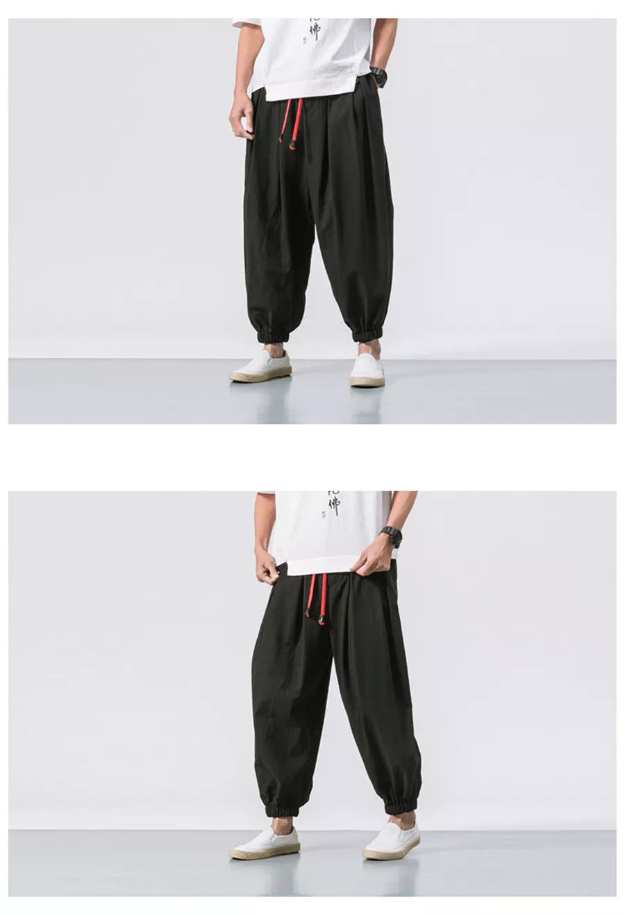 New Oversize Men Loose Harem Pants 
Autumn Linen Overweight Sweatpants