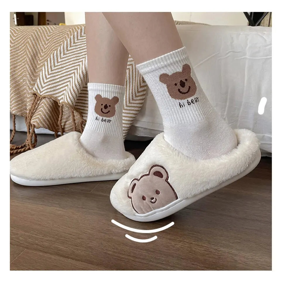 Cute Animal Fur Slipper For Women
Winter Warm Slippers Cartoon Teddy Bear House Shoes